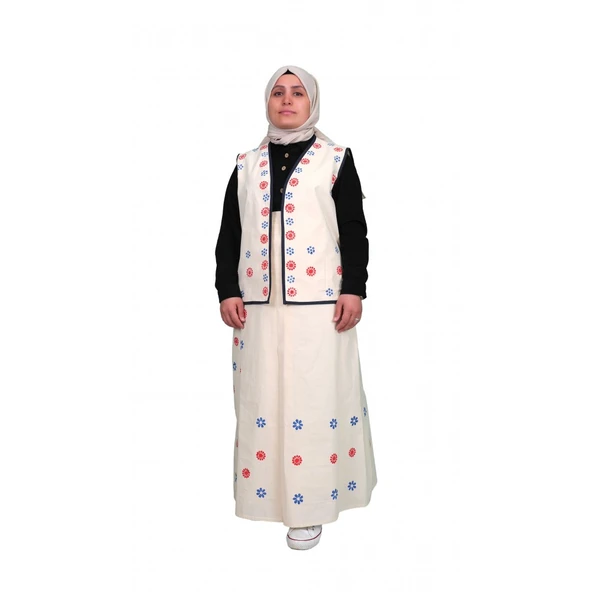 Kastamonu El Sanatları Taş Baskı Çiçek Motifi Etek Yelek Takımı - Resim 2