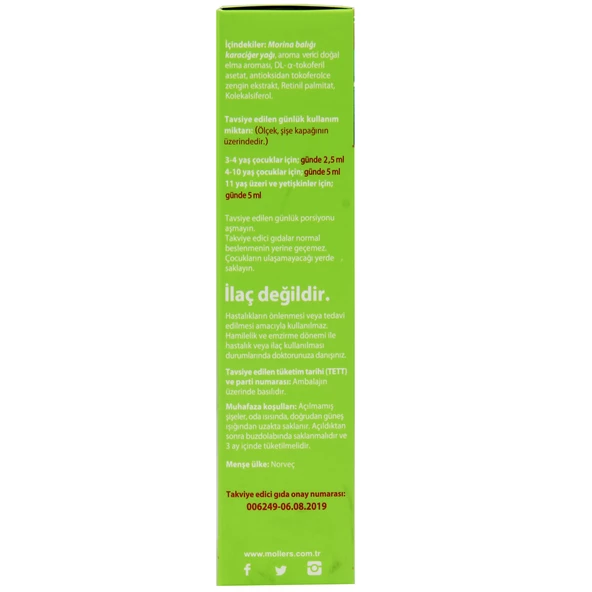 Möllers Omega 3 Balık Yağı Şurubu Doğal Elma Aromalı 250 ml - 3