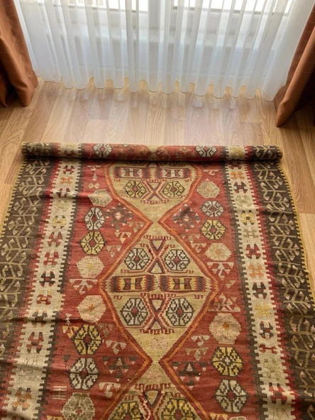 286x118 cm El Dokuma Yolluk, Uzun Bohem Stili Yolluk, Koridor ve Giriş için ideal Yolluk, Vintage Halı - 10