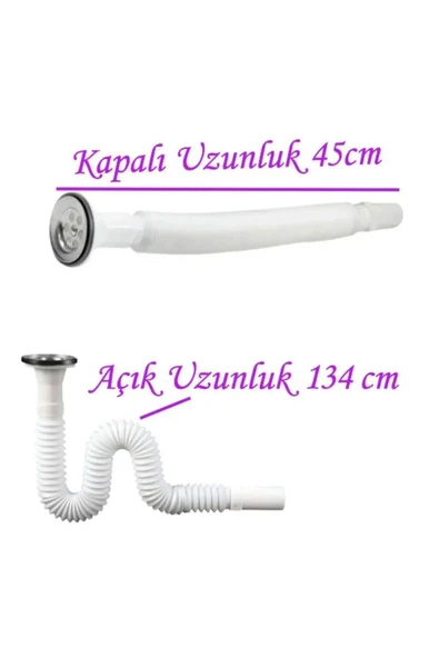 By-Ka Körüklü Lavabo Sifonu Lavabo Altı Hortumu Lavabo Gider Borusu 45-134 Cm - 2