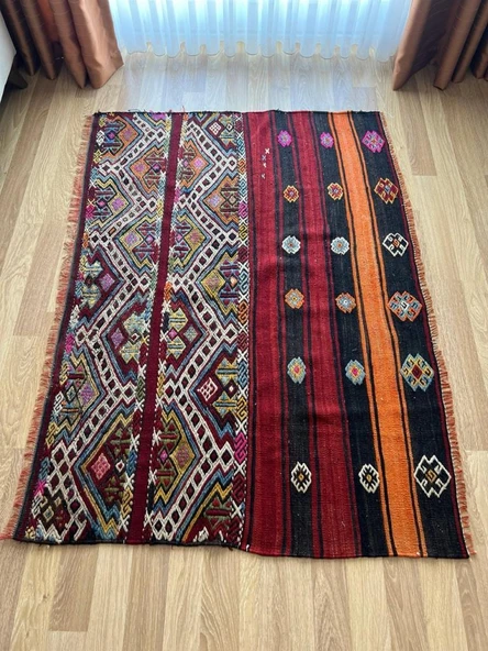176x126 cm El Dokuma Renkli Kilim, Renkli ve Koç boynuzlu Motif, Ender Tasarım Vintage Halı, Harika Ev Hediyesi - 10