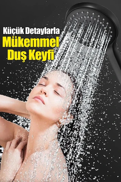 By-Ka Siyah Lüks 5 Fonksiyonlu Ayarlanabilir Dayanıklı Yüksek Tazyikli Duş Başlığı Banyo El Duşu Hortumsuz - 4