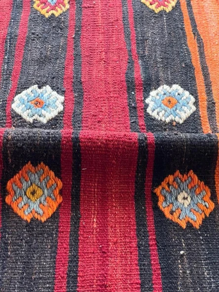 176x126 cm El Dokuma Renkli Kilim, Renkli ve Koç boynuzlu Motif, Ender Tasarım Vintage Halı, Harika Ev Hediyesi - 7