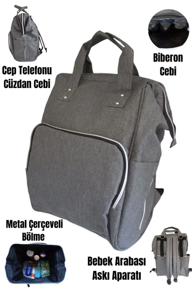 By-Ka Ana Kucağı Puset Bebek Taşıma + Anne Bebek Bakım Çantası -Gri - 3