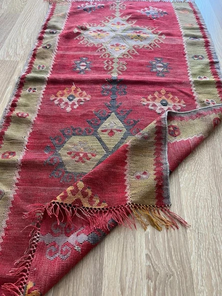 188x77 cm El Dokuma Türk Kilim, Ender Desenli Harika Kilim, Şık Boho Stili Ev Dekoru, Nostaljik Kilim - 10
