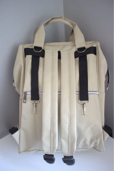 By-Ka Bebek Bakım Çantası Organizatör Fonksiyonel Anne Bebek Bakım Sırt Çantası Krem - 5