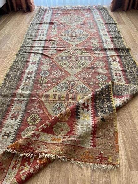 286x118 cm El Dokuma Yolluk, Uzun Bohem Stili Yolluk, Koridor ve Giriş için ideal Yolluk, Vintage Halı - 5