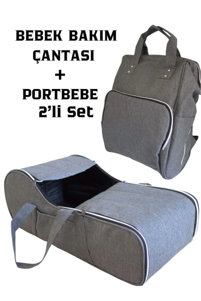 By-Ka Ana Kucağı Puset Bebek Taşıma + Anne Bebek Bakım Çantası -Gri