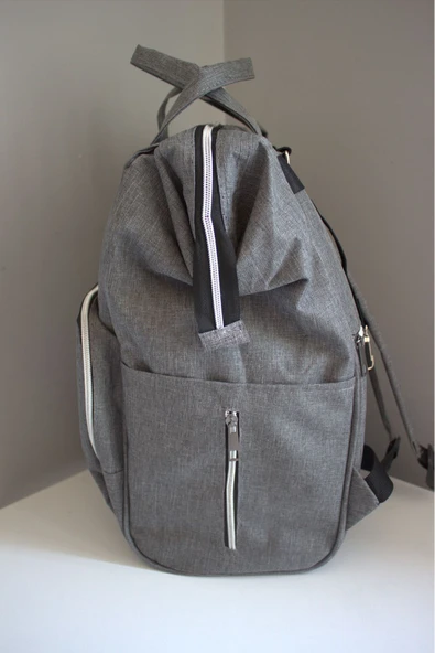 By-Ka Bebek Bakım Çantası Organizatör Fonksiyonel Anne Bebek Bakım Sırt Çantası Gri - 5