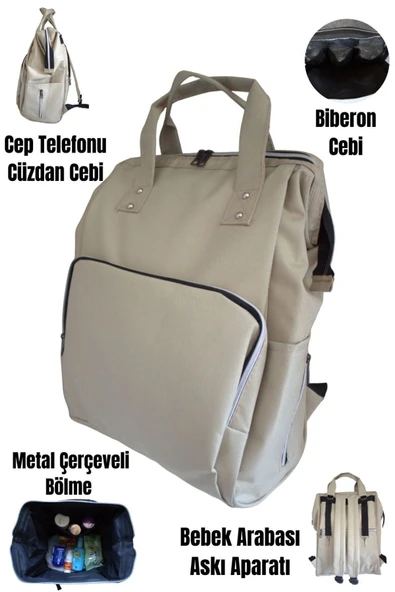 By-Ka Bebek Bakım Çantası Organizatör Fonksiyonel Anne Bebek Bakım Sırt Çantası Krem