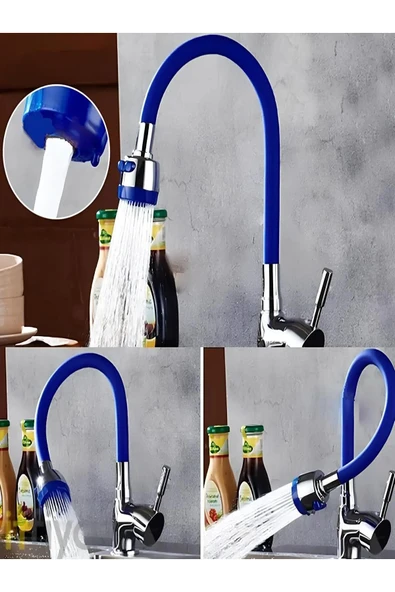 By-Ka Renkli Silikonlu Oynar Başlıklı 2 Fonksiyonlu Spiral Musluk Başlığı - Siyah