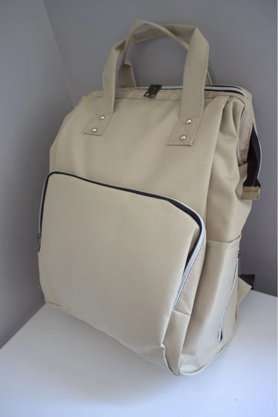 By-Ka Bebek Bakım Çantası Organizatör Fonksiyonel Anne Bebek Bakım Sırt Çantası Krem - 4