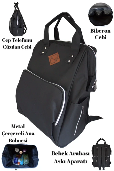 By-Ka Portbebe Ana Kucağı+ Çift Yönlü Bebek Taşıma Kanguru+ Anne Bebek Bakım Çantası 3' Lü Set Siyah - 2