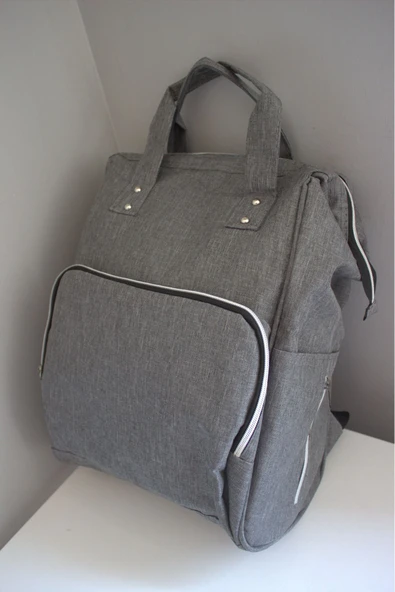 By-Ka Bebek Bakım Çantası Organizatör Fonksiyonel Anne Bebek Bakım Sırt Çantası Gri - 4