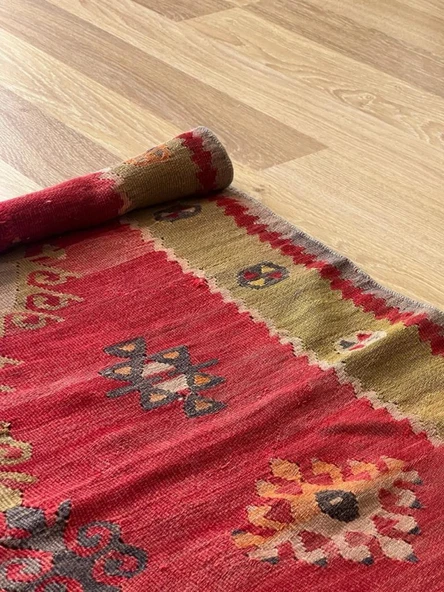 188x77 cm El Dokuma Türk Kilim, Ender Desenli Harika Kilim, Şık Boho Stili Ev Dekoru, Nostaljik Kilim - 4