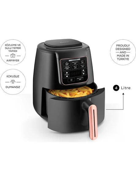 Karaca Air Pro Cook 3 in 1 XL Ev Yemeği, Közleme, Sulu Yemek Tencereli Airfryer Rosegold 4 Kişilik Fritöz