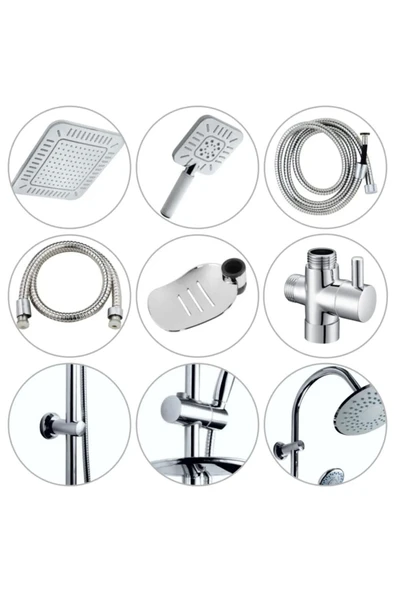 By-Ka Yağmurlama Robot Tepe Duş Sistemi Kare Başlık Beyaz-pirinç Yönlendirici-örgülü Duş Hortumu-sabunluk - 2