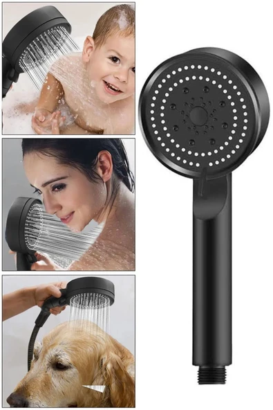 By-Ka Siyah Lüks 5 Fonksiyonlu Ayarlanabilir Dayanıklı Yüksek Tazyikli Duş Başlığı Banyo El Duşu Hortumsuz - 5
