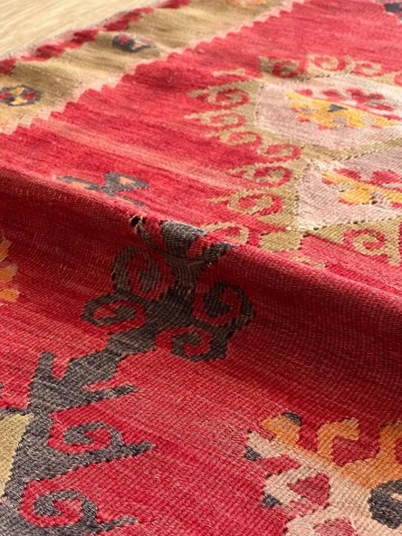 188x77 cm El Dokuma Türk Kilim, Ender Desenli Harika Kilim, Şık Boho Stili Ev Dekoru, Nostaljik Kilim - 8