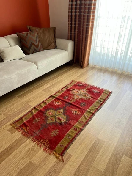 188x77 cm El Dokuma Türk Kilim, Ender Desenli Harika Kilim, Şık Boho Stili Ev Dekoru, Nostaljik Kilim - 2