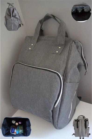 By-Ka Bebek Bakım Çantası Organizatör Fonksiyonel Anne Bebek Bakım Sırt Çantası Gri