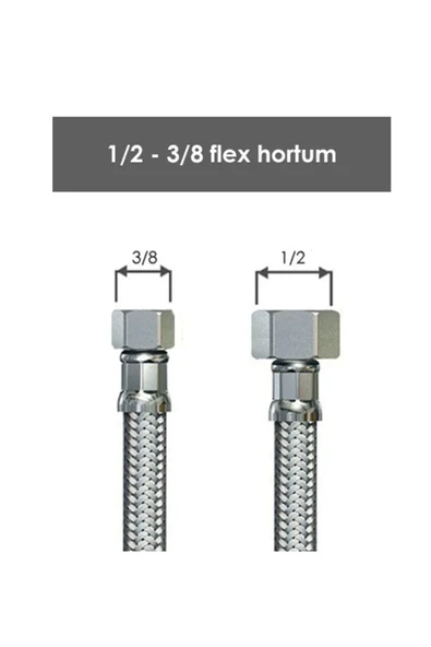 By-Ka Flex Taharet Bağlantı Hortumu Paslanmaz Çelik 1/2-3/8-50 Cm (2 ADET) - 2