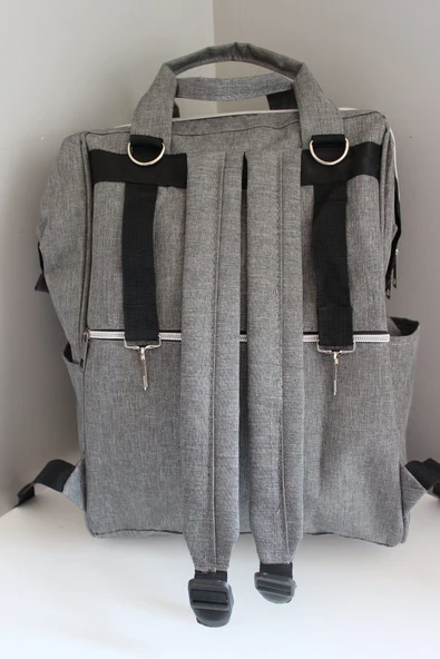 By-Ka Bebek Bakım Çantası Organizatör Fonksiyonel Anne Bebek Bakım Sırt Çantası Gri - 6