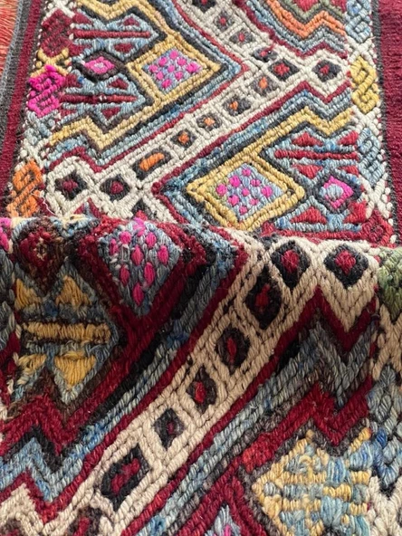 176x126 cm El Dokuma Renkli Kilim, Renkli ve Koç boynuzlu Motif, Ender Tasarım Vintage Halı, Harika Ev Hediyesi - 4