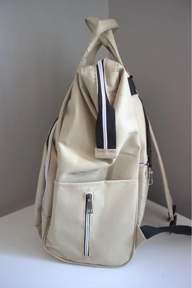 By-Ka Bebek Bakım Çantası Organizatör Fonksiyonel Anne Bebek Bakım Sırt Çantası Krem - 6