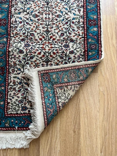 86x58 cm Küçük Boy Çiçek Desenli Halı, El Dokuma Yün Halı, Zarif ve Sanatsal Vintage Halı, Şık Ev Dekoru - 7