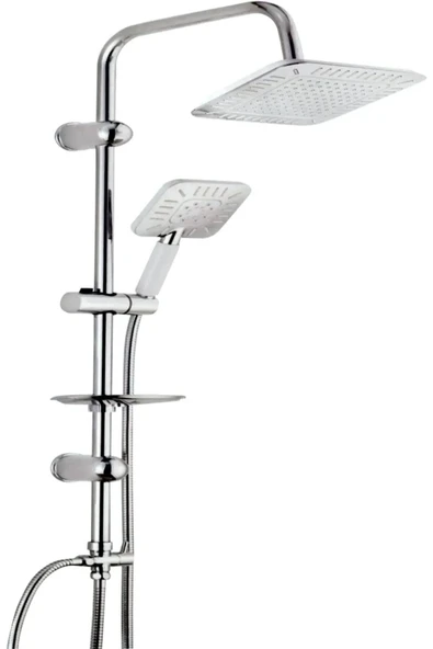 By-Ka Yağmurlama Robot Tepe Duş Sistemi Kare Başlık Beyaz-pirinç Yönlendirici-örgülü Duş Hortumu-sabunluk