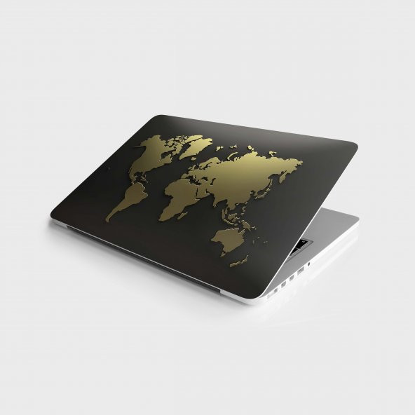 Laptop Sticker Notebook Pc Kaplama Etiketi Dünya Haritası Gold