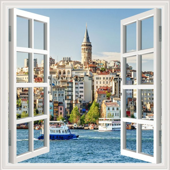 Pencere Poster Duvar Kağıdı Galata Kulesi Yapışkanlı Sticker