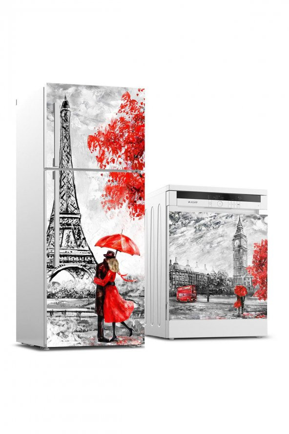 Buzdolabı ve Bulaşık Makinası Beyaz Eşya Sticker Kaplama Paris Yağlıboya