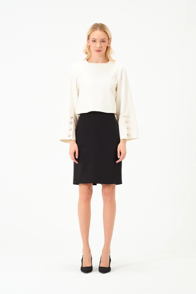 Mini Yırtmaç Detay Etek Siyah - 2