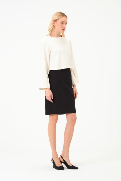 Mini Yırtmaç Detay Etek Siyah - 3