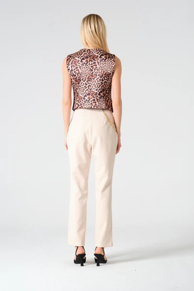 Zincir Aksesuarlı Pantolon Bej - 6