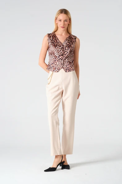 Zincir Aksesuarlı Pantolon Bej - 3