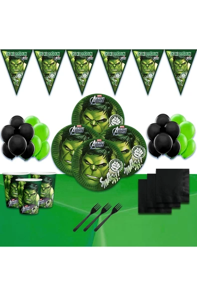 Hulk Marvel Doğum Günü Parti Süsleri Süsleme Seti 16 Kişilik Hulk