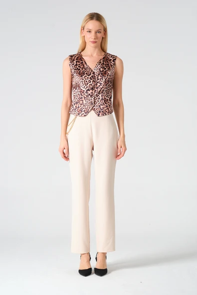 Zincir Aksesuarlı Pantolon Bej - 2