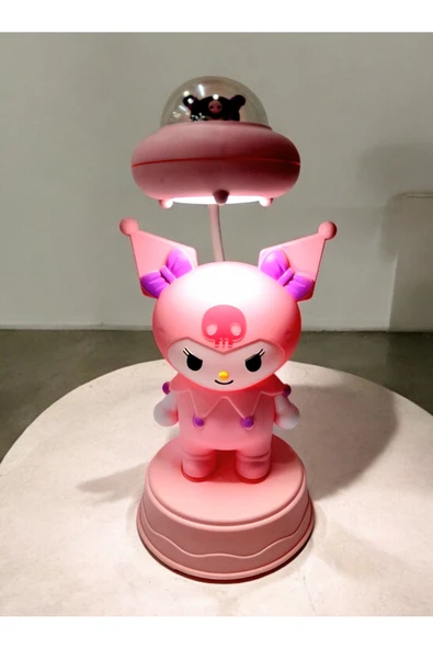 kuromi  figürlü şarjlı kalemtraş çekmeceli masa/gece lambası pembe - 2