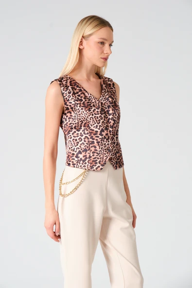 Leopar Desen Yelek - 4