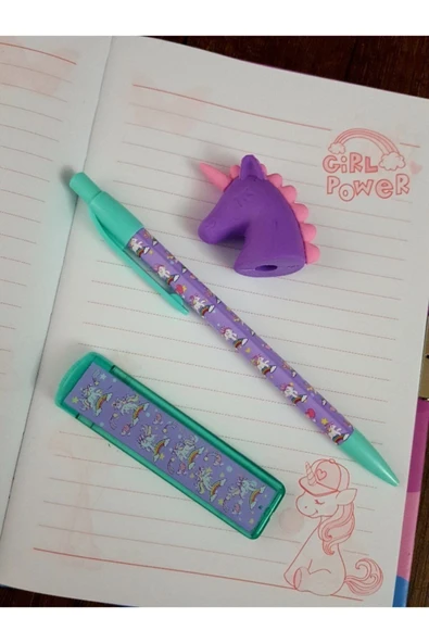 Lama Kilitli Hatıra Defteri-unicorn Versatil Kalem ,unicorn Uç, Unicorn Silgi Seti - 3