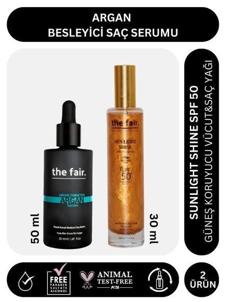 the fair. Argan Besleyici Saç Serumu 50 ml ve Sunlight Shine SPF 50 Güneş Koruyucu Saç Yağı 30 ml