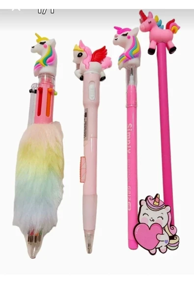 Hediyelik unicorn süslü kalem seti unicorn set rozet hediyeli