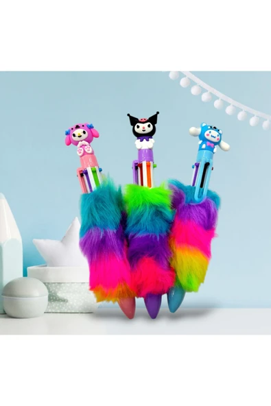 6 Renk Tüylü Tükenmez Kalem Kuromi , Cinnamoroll , My Melody .Pompompurin, Pochacco 3 adet 3 lü set