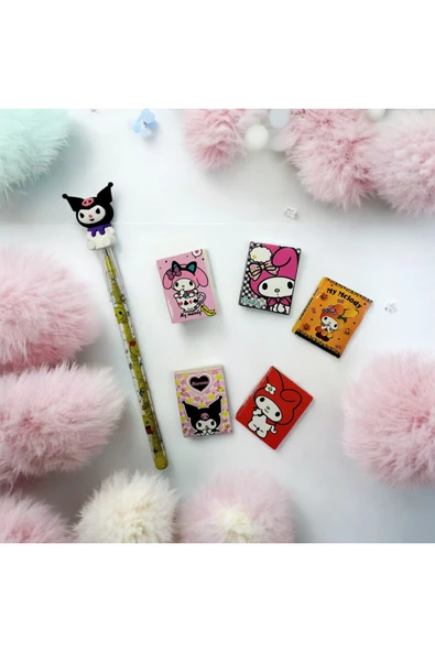 kuromi yumurtlayan kalem ve 5 adet kuromi 120 Sayfa Çizgisiz Mini/Minicik Defter kokulu not defteri