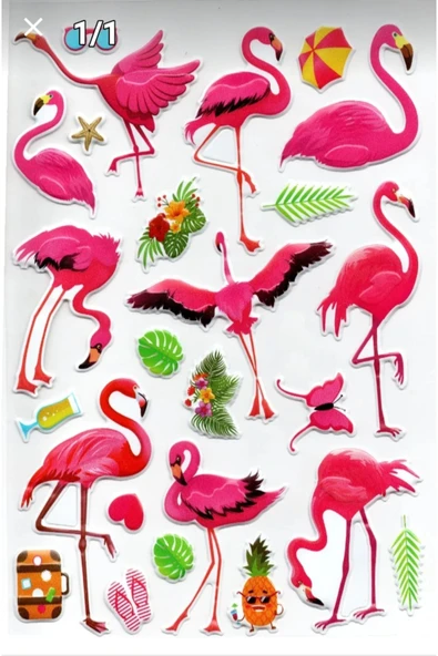 Sticker Kabartmalı A4 Boyutunda Stiker Defter, Planlayıcı Etiket, - Flamingo