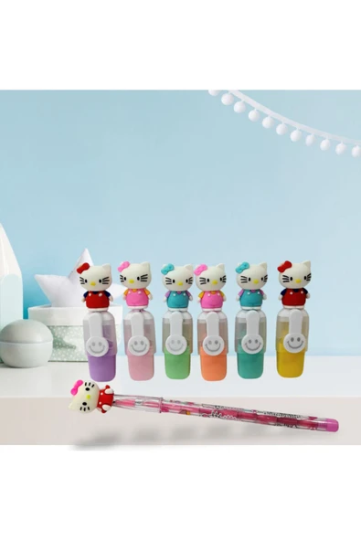 HELLO KITTY  6  lı çantalı fosforlu kalem seti yumurtlayan kalem hediyeli