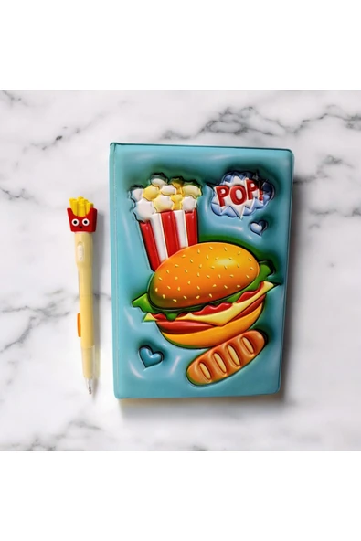 3 Boyutlu  yumuşak sukuşi Kapak Hatıra Defteri Günlük Anı Defteri FAST FOOD-patates ışıklı kalem